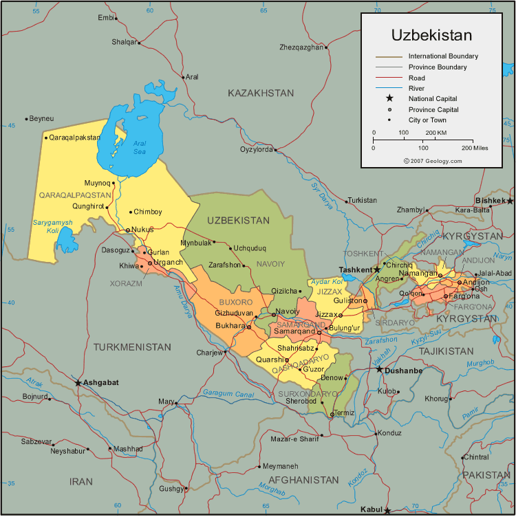 Ouzbekistan politique carte